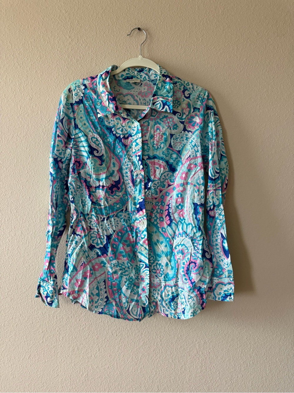 Talbots Paisley Button-Front Shirt in Turquoise and Pink